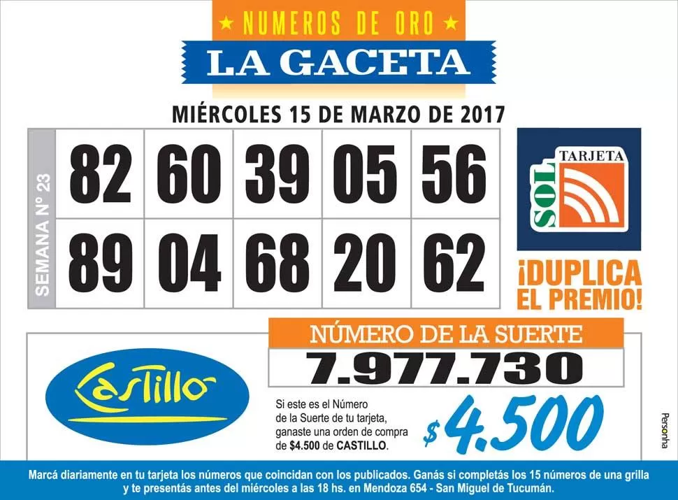 Los Números de Oro de LA GACETA