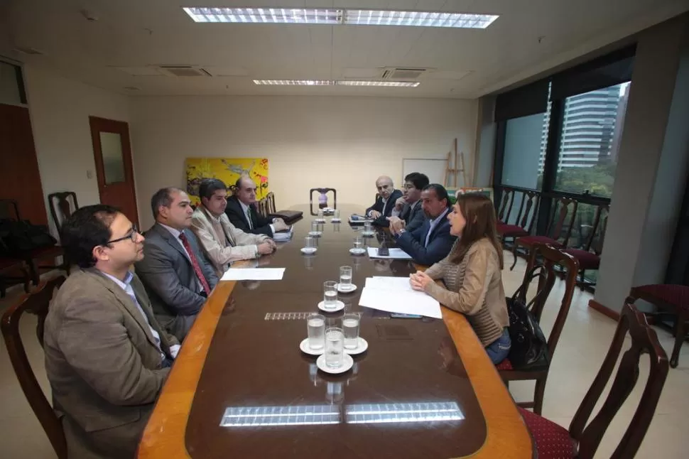 EN EL EDIFICIO LEGISLATIVO. Los representantes del Colegio de Abogados del Sur fueron recibidos por los legisladores Rojkés, Juri, Cativa y Pucharras (derecha). prensa legislatura