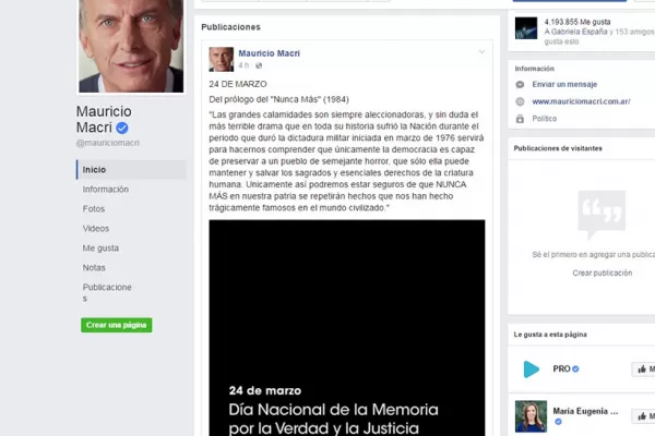 Sin actos oficiales, Macri recordó el golpe cívico-militar por Facebook citando el Nunca Más