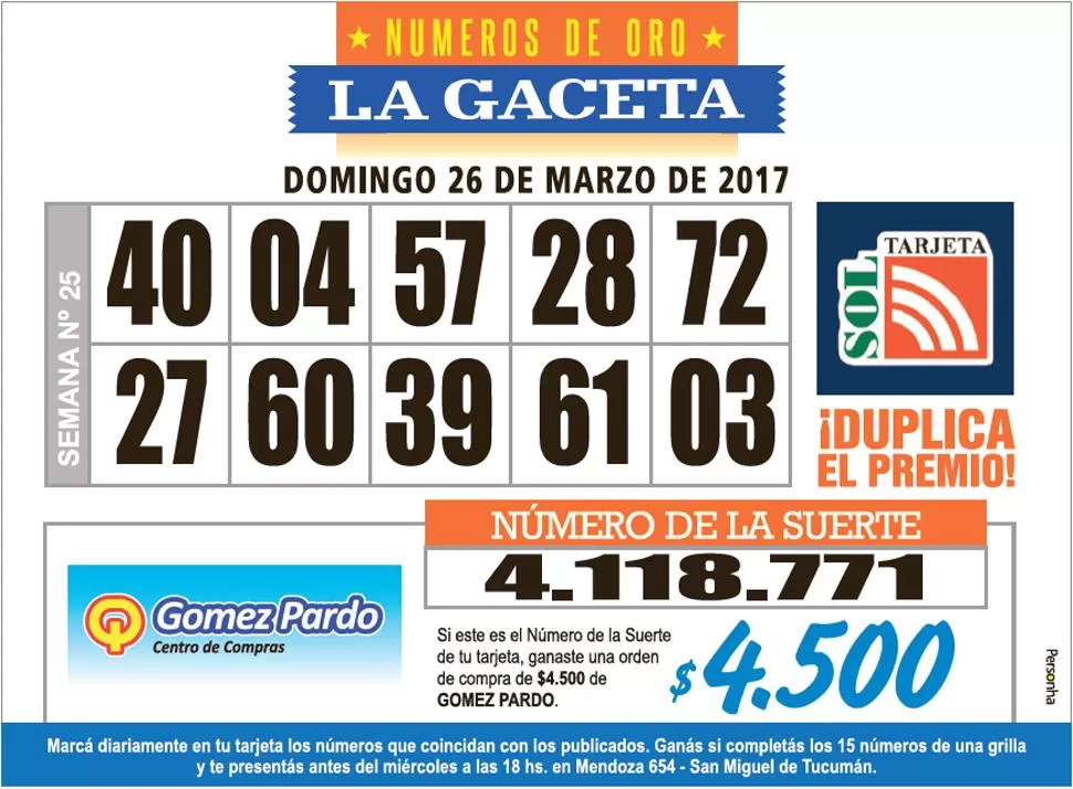 Los Números de Oro de LA GACETA