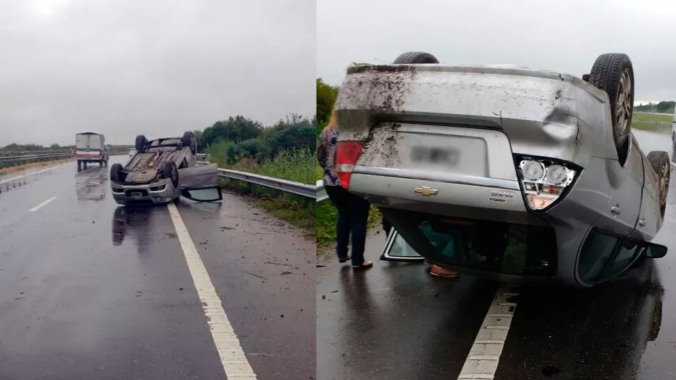 Volcó un auto en la autopista Tucumán-Famaillá, a la altura del río Lules