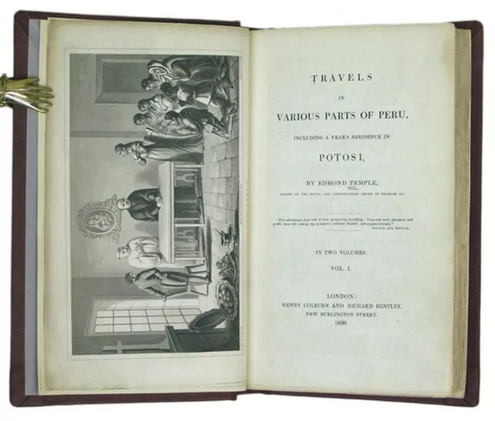 LIBRO DE VIAJES. Ilustración de apertura y portada del primer tomo de la obra de Temple, editada en Londres en 1830. 