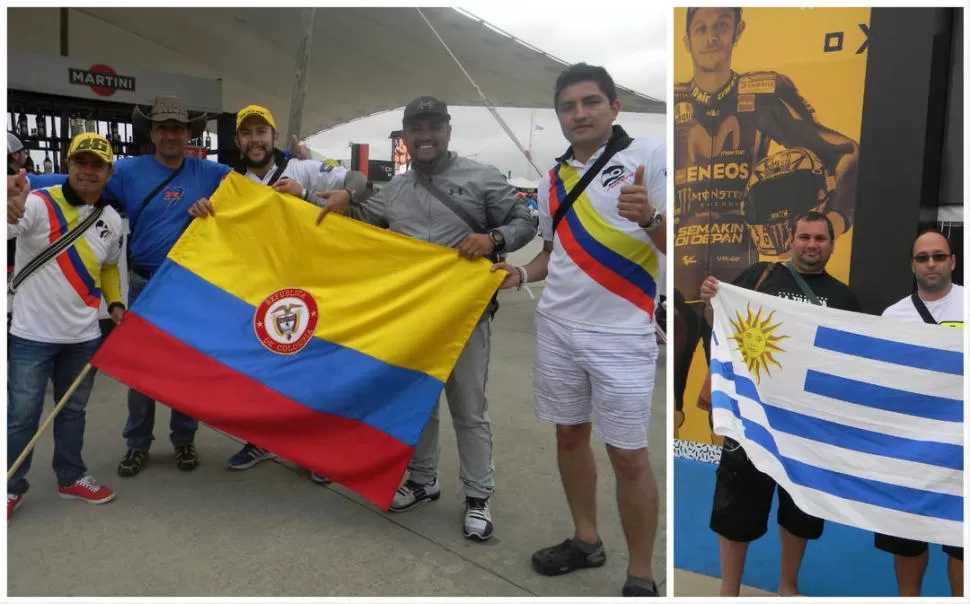 CON SUS BANDERAS. Colombianos y uruguayos disfrutan en la pista termense. la gaceta / fotos de mariana apud