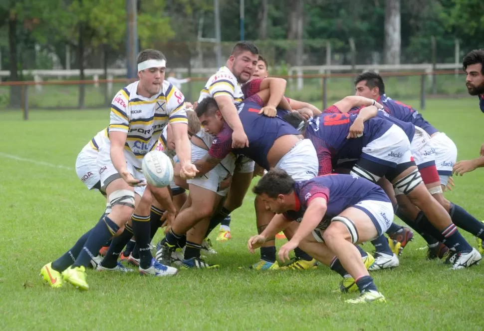 ABRIENDO EL JUEGO. Andrés Osa saca el óvalo del scrum y se dispone a iniciar un nuevo ataque de Lawn Tennis. la gaceta / foto de Antonio Ferroni