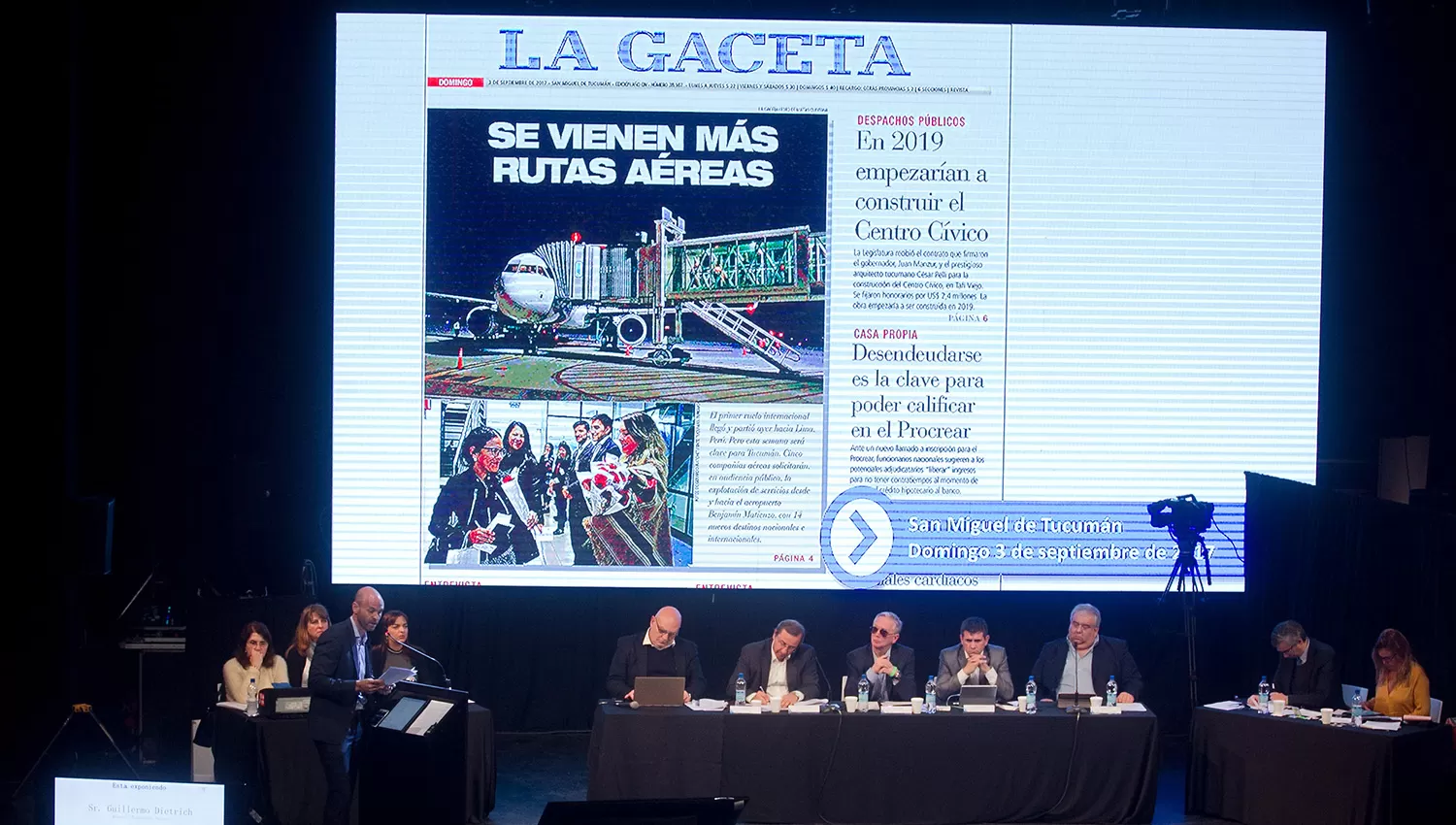 MINISTERIO DE TRANSPORTE. Exposición de Guillermo Dietrich durante la audiencia pública que se realizó en Buenos Aires. FOTO DE DYN.