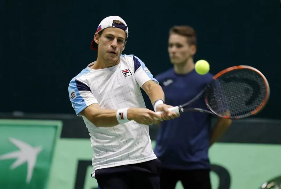 SÓLIDO. Diego Schwartzman le dio el empate al equipo argentino durante la primera jornada en la capital kazaka. télam