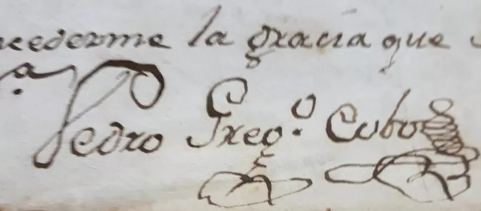 PEDRO GREGORIO COBO. Firma del conocido vecino, al pie de su solicitud para actuar en el foro sin firma de abogados 