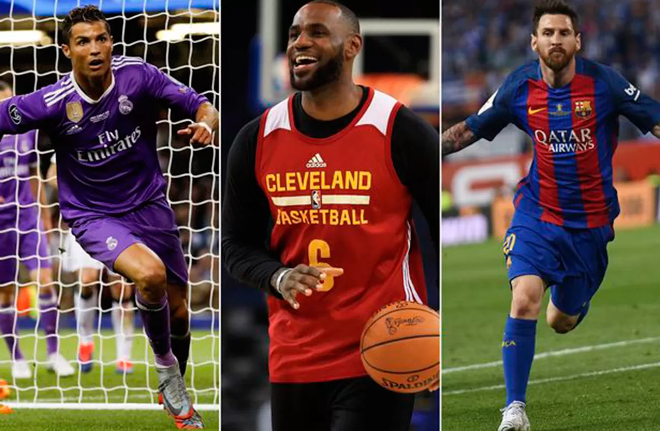 LOS MEJORES PAGOS. CRISTIANO RONALDO, LEBRON JAMES Y MESSI (DAILY MIRROR)