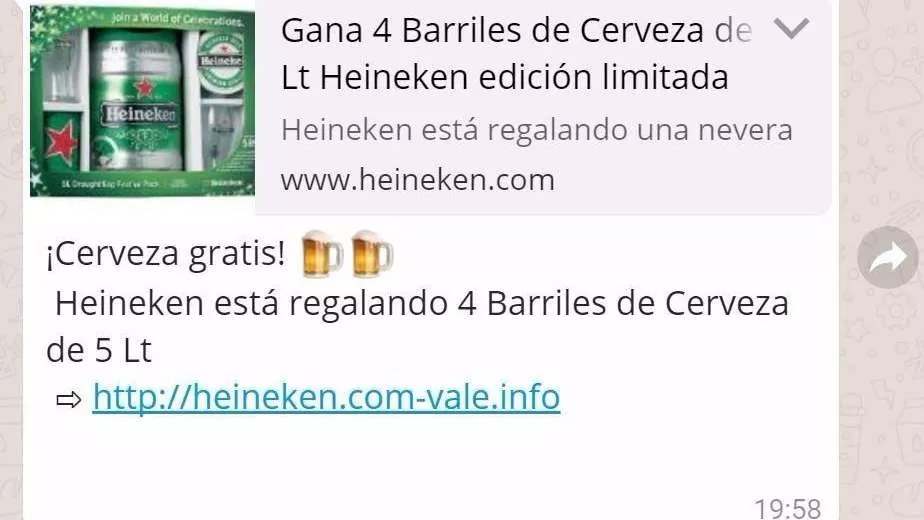 Te ganaste cinco litros de cerveza, el nuevo virus que circula en Whatsapp