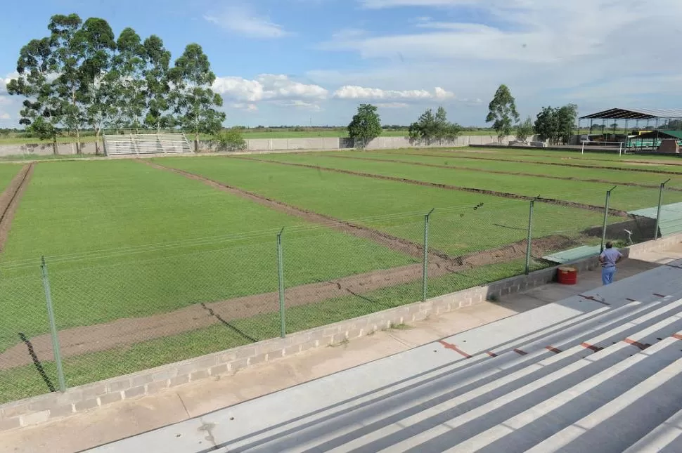 OBRAS EN EL “ÁNGEL PASCUAL SÁEZ”. El campo de juego está a punto de contar con un sistema de riego por aspersión. la gaceta / foto de hector peralta