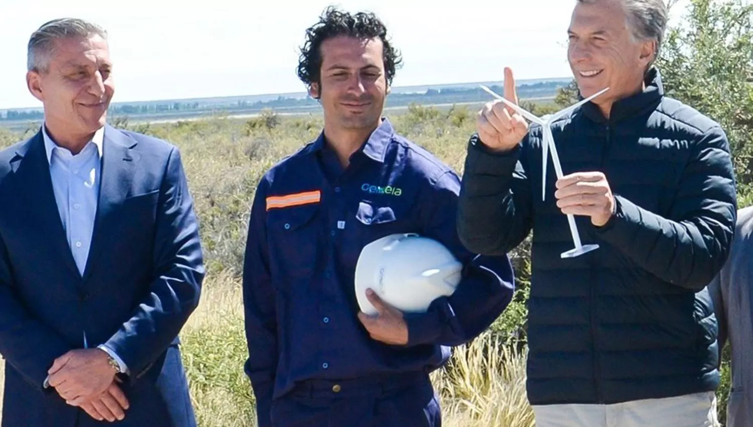 EN EL SUR. Mauricio Macri, durante el acto en una planta eólica de Chubut. FOTO TOMADA DE CLARÍN