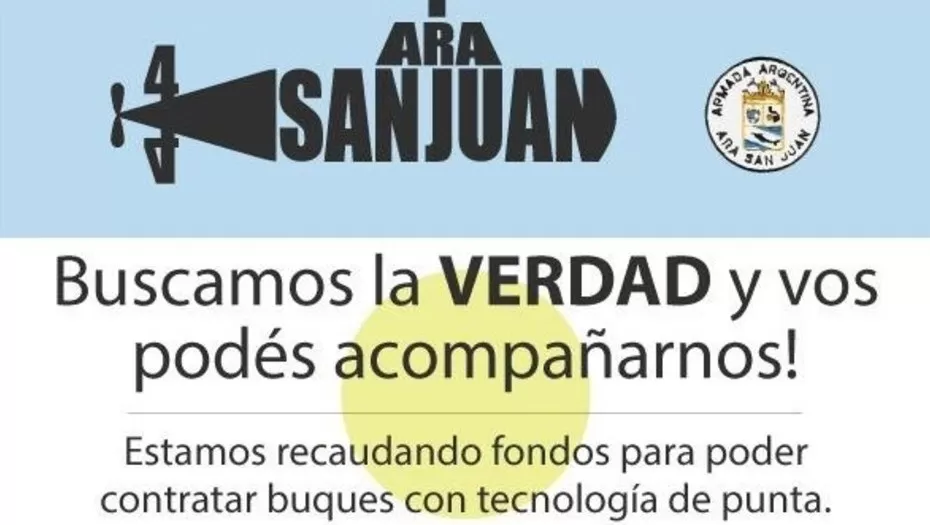 El afiche que los familiares de los tripulantes del ARA San Juan están difundiendo para recaudar fondos. FOTO TOMADA DE CLARÍN.COM