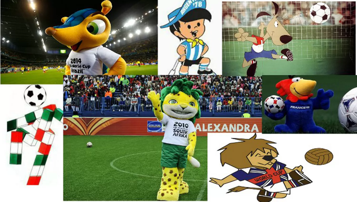 LAS MASCOTAS DEL MUNDIAL. Animales, personajes, niños y juguetes protagonizaron los eventos. COLLAGE