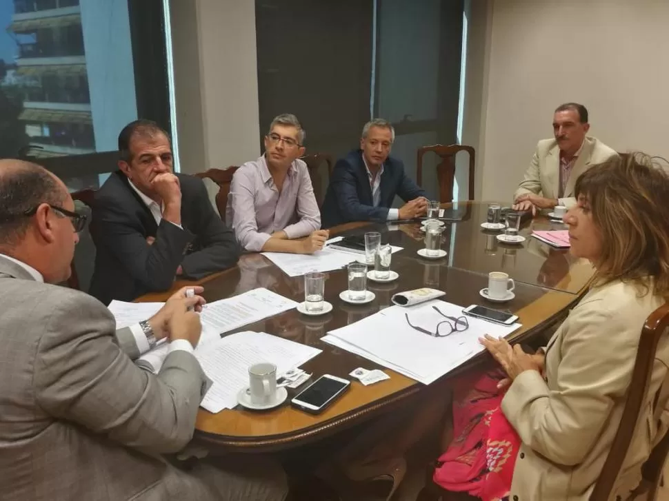 EN COMISIÓN. Caponio (de espaldas), Cano y Canelada (a su izquierda), Morghenstein y Córdoba (a la derecha) debatieron en la sala de reuniones de Asuntos Constitucionales de la Cámara. prensa legislatura