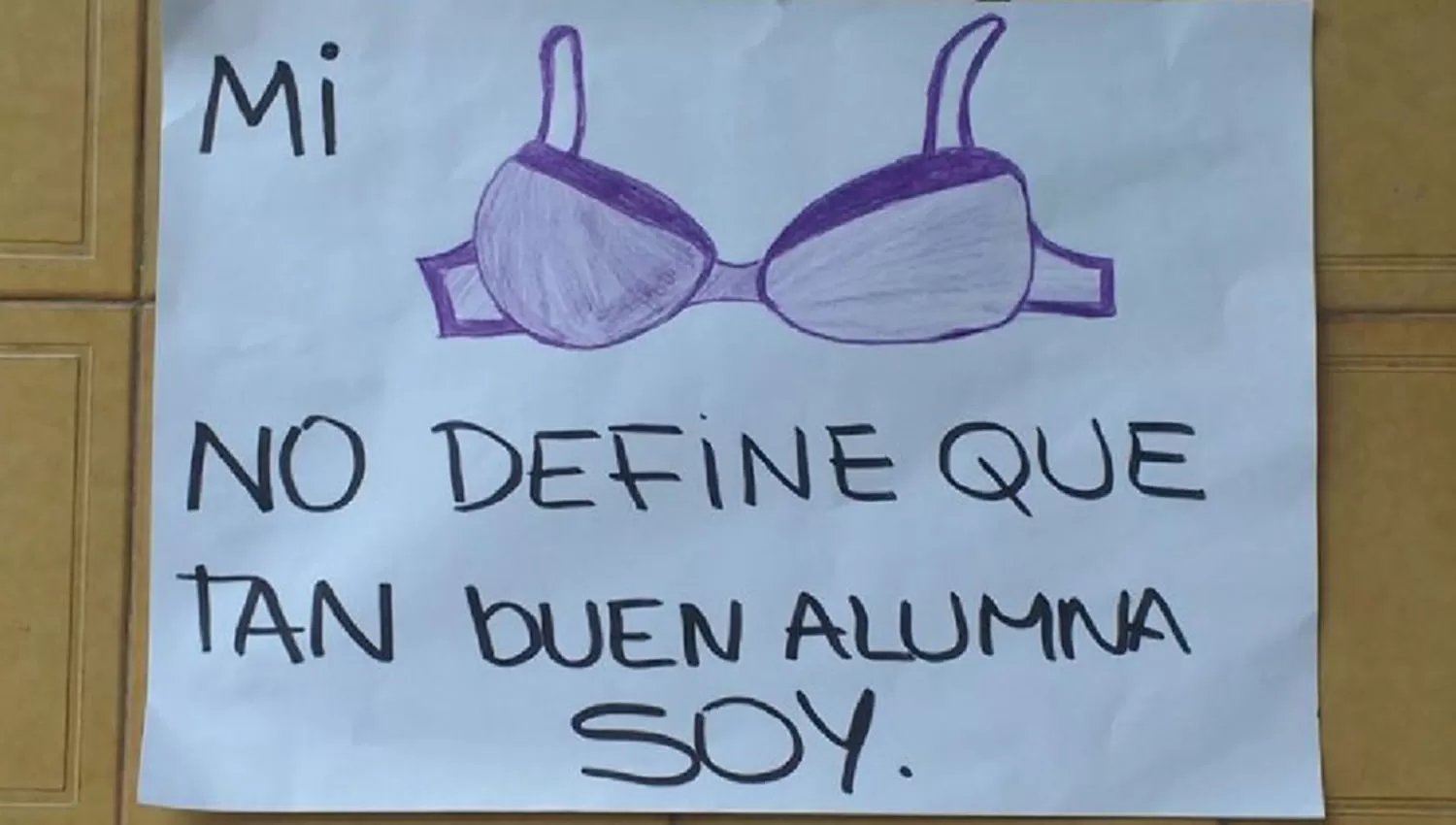 Uno de los carteles que los estudiantes colgaron en las paredes del colegio. FOTO TOMADA DE TELEFENOTICIAS.COM.AR