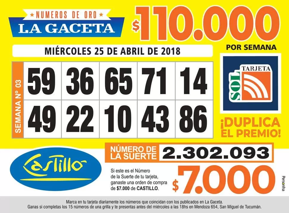 Los Números de Oro de LA GACETA