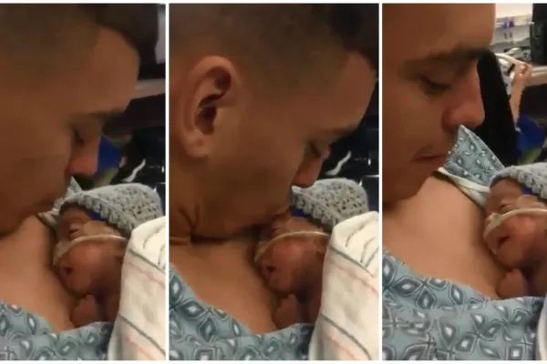 Video: la tierna reacción de un bebé prematuro cuando su papá lo besa por primera vez