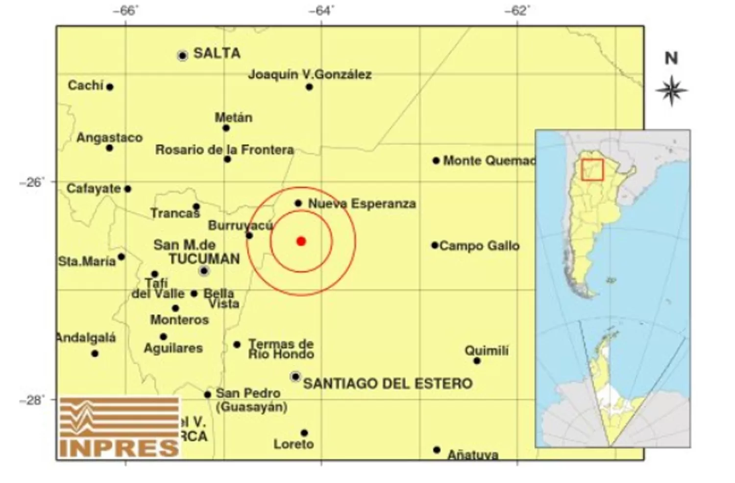 INFORMACIÓN DEL TEMBLOR. Ocurrió a las 22.38, en Santiago del Estero. CAPTURA DE INPRES.