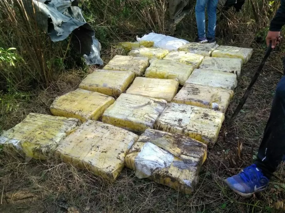 LA PRUEBA. Los paquete con marihuana que encontraron en un campo. 