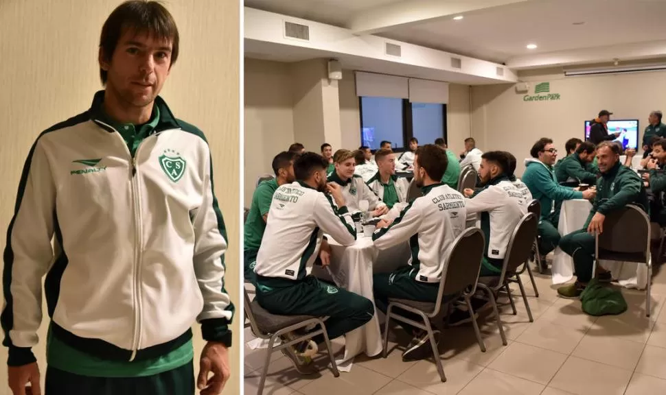 ASOCIADO AL ÉXITO. Yamil Garnier se siente complacido que a esta altura de su carrera pueda colaborar para que Sarmiento vuelva a Primera. En la foto de la derecha, el plantel en plena merienda.  la gaceta / fotos de ines quinteros orio