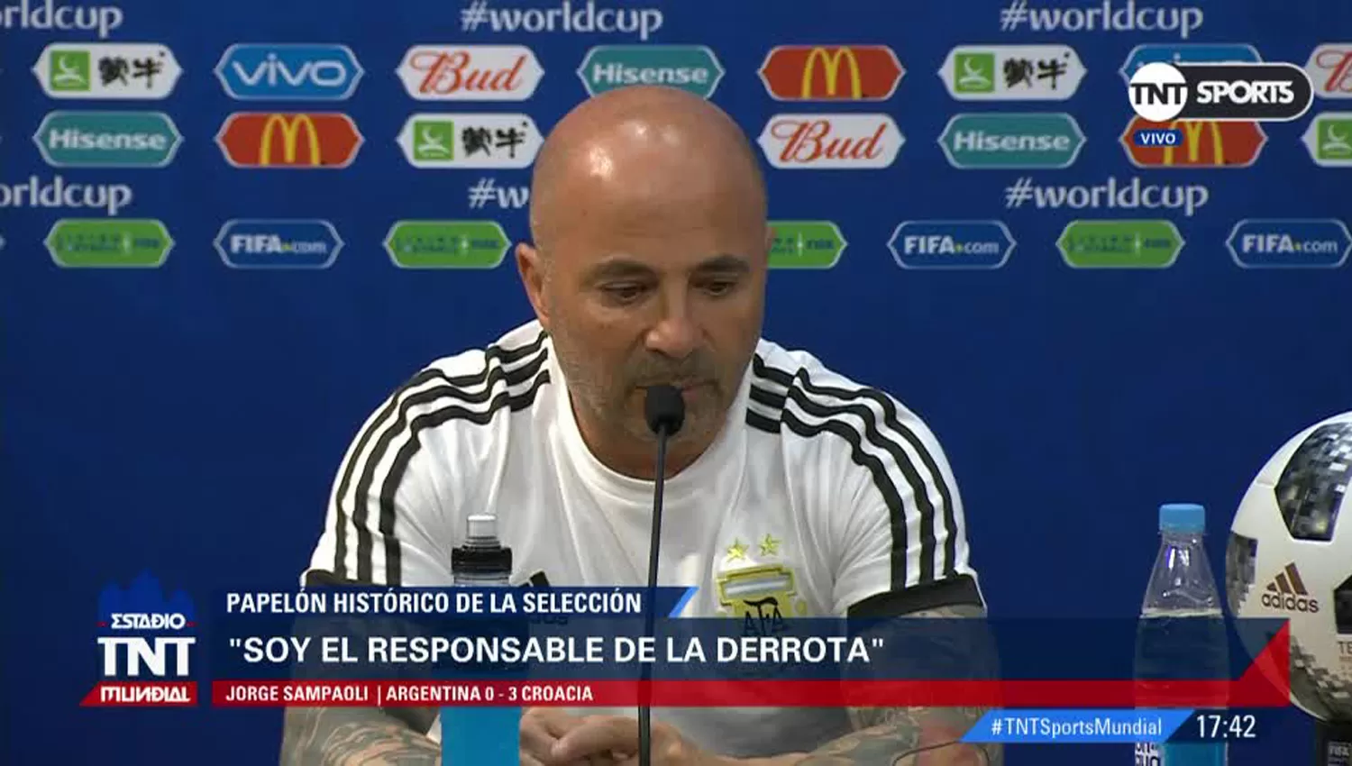 DIJO QUE ES RESPONSABLE. Sampaoli habló en conferencia de prensa luego de la derrota con Croacia. (CAPTURA)