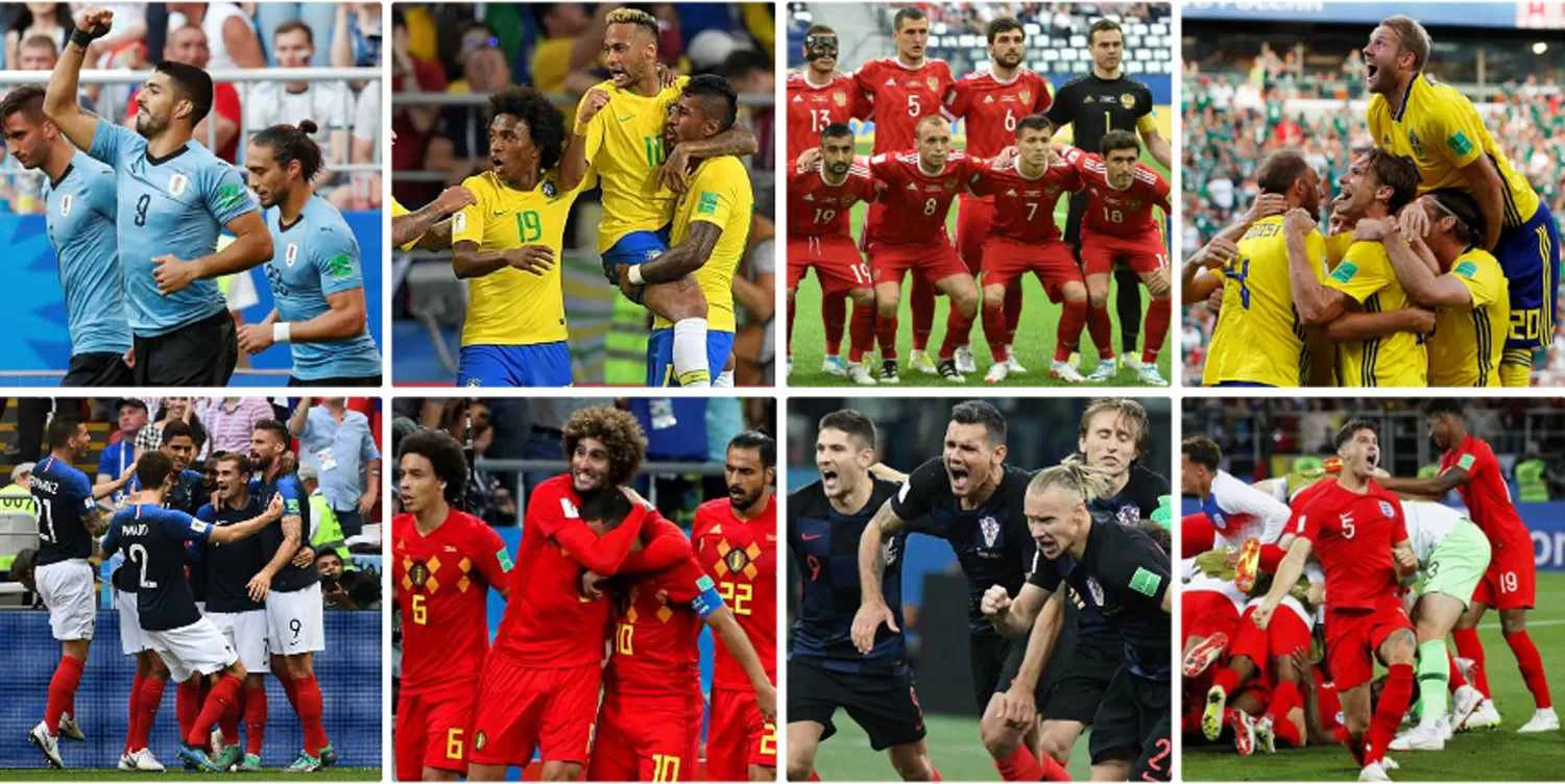 LOS EQUIPOS DE CUARTOS DE FINAL. Uruguay, Francia, Brasil, Bélgica, Suecia, Inglaterra, Rusia y Croacia.- 