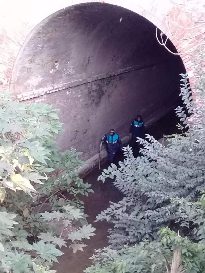 POR EL AGUA. Los efectivos de la Policía Lacustre se encargaron de hacer rastrillajes en los arroyos de El Manantial.