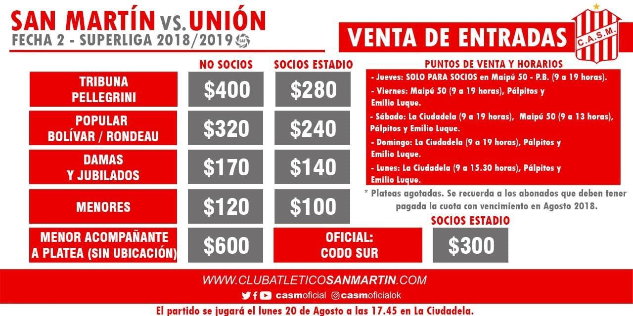 Comenzó la venta de entradas para el debut de San Martín en la Superliga