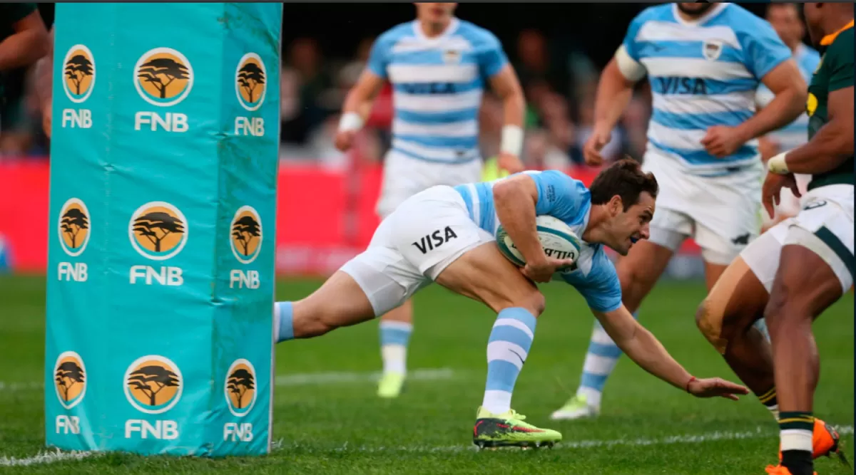 Sánchez marcó el primer try de los argentinos.