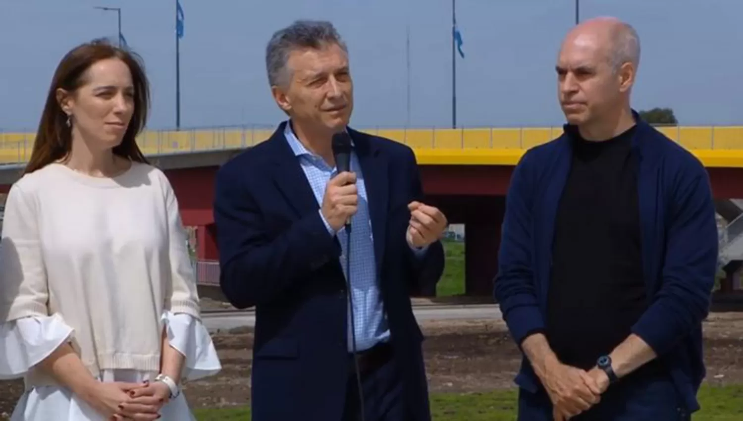 ACTO EN LANÚS. María Eugenia Vidal, Mauricio Macri y Horacio Rodríguez Larreta.