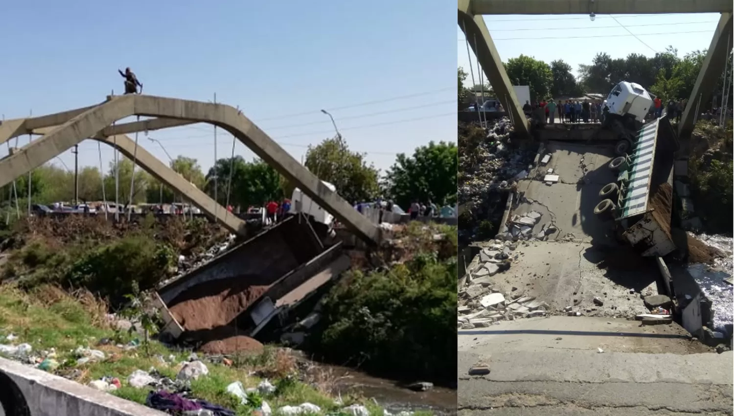 Cayó uno de los puentes de El Manantial Sur y un camión quedó atrapado