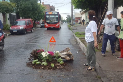 Con flores y dibujos en 3D buscan visibilizar el problema de los baches en Tucumán