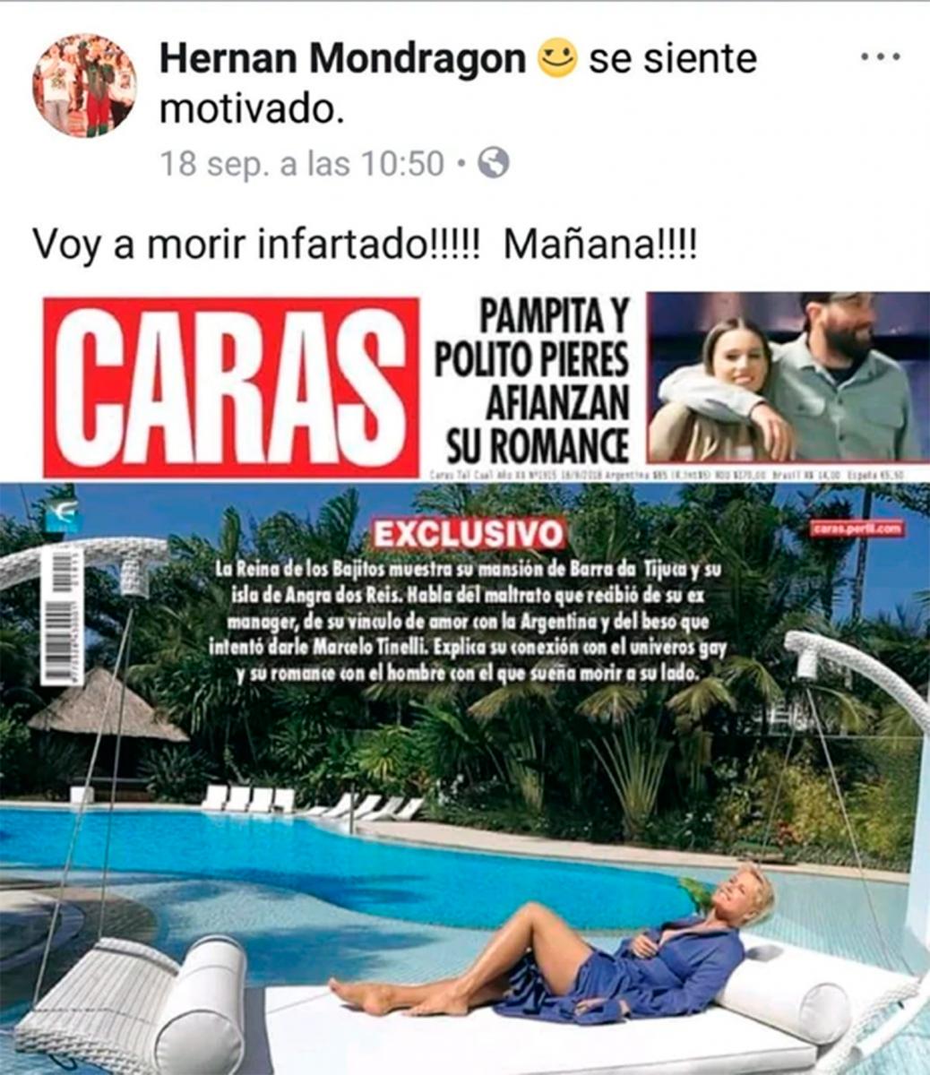 PREMONITORIO. El último mensaje de Mondragón en Facebook.