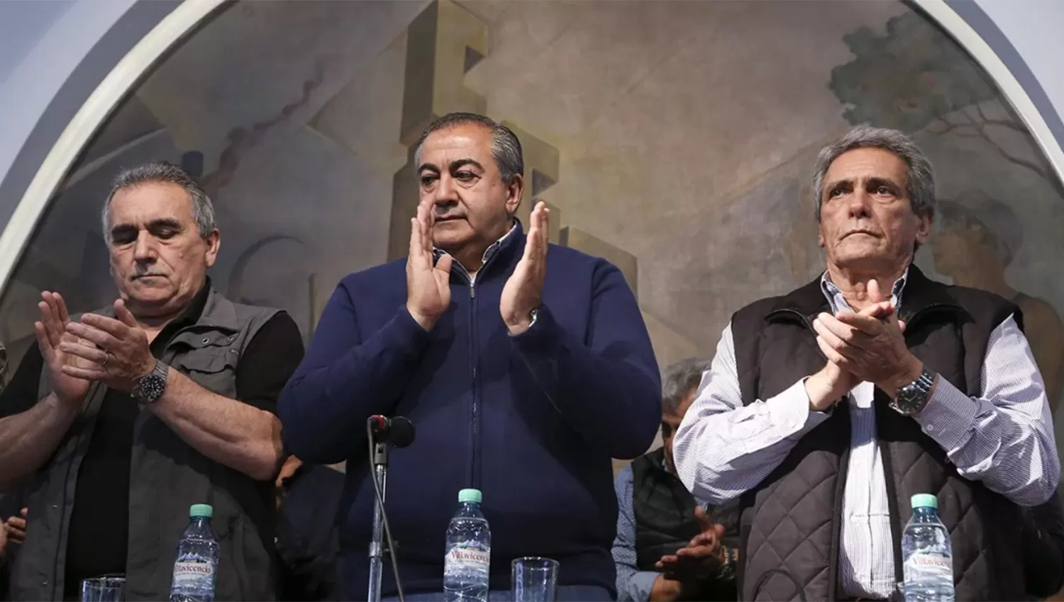 DIRIGENCIA DE LA CGT. Juan Carlos Schmid, Carlos Acuña y Héctor Daer.