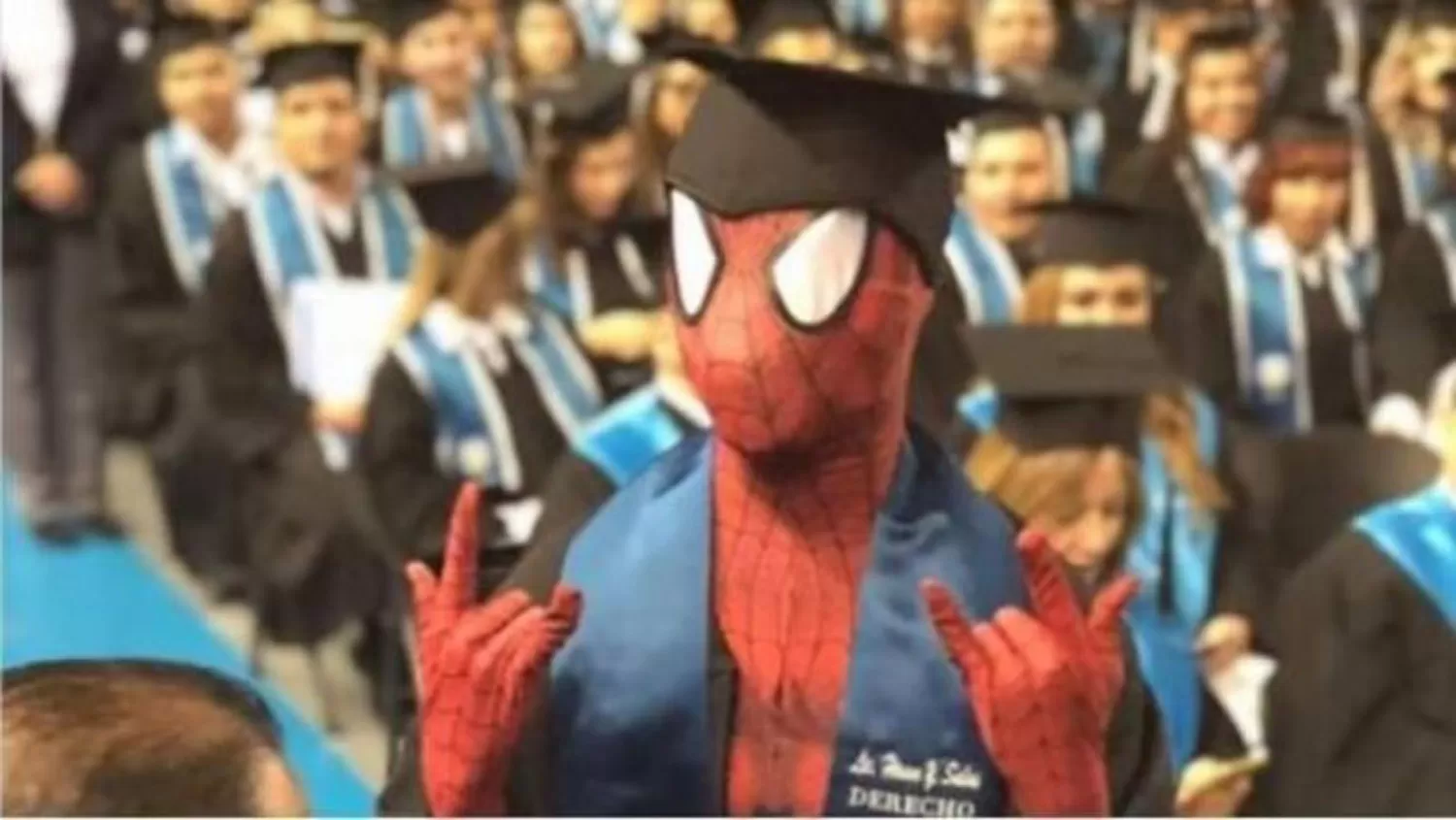 SPIDERMAN ES ABOGADO. Un joven recibió su título disfrazado de su Superhéroe favorito.