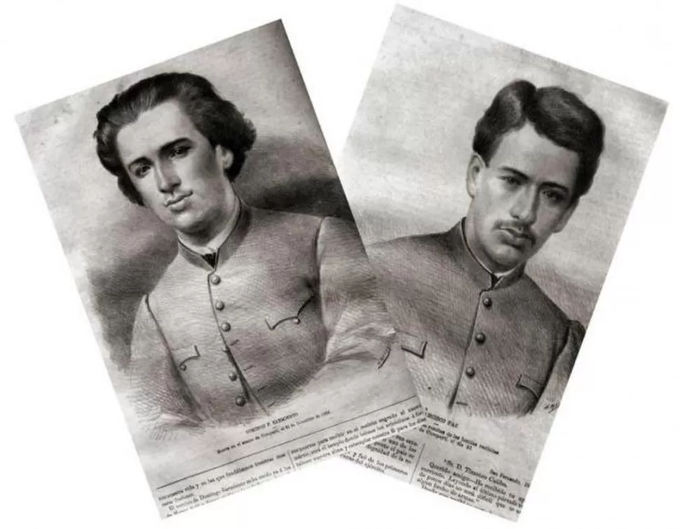 CAÍDOS EN CURUPAYTÍ. Desde la izquierda, “Dominguito” Sarmiento y Francisco Paz, hijos respectivos de Domingo Faustino Sarmiento y de Marcos Paz. 