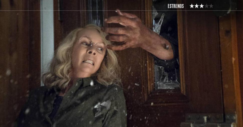 2018. Laurie Strode enfrenta a Michael. La expresión está llena de furia.