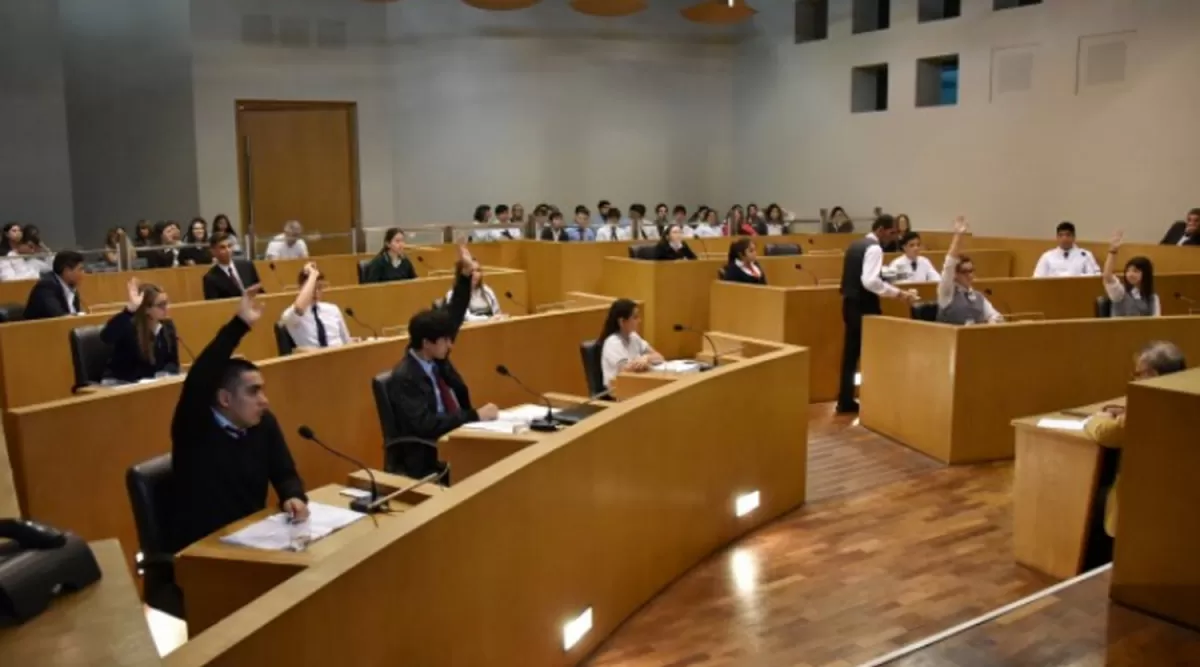 ENTUSIASMADOS. En la sede del Concejo Deliberante los alumnos debatieron y aprobaron 14 proyectos. 