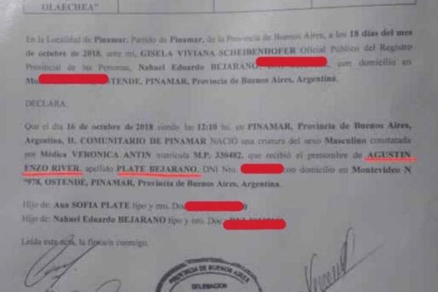 Por el Superclásico, le pusieron de nombre a su bebé River Plate