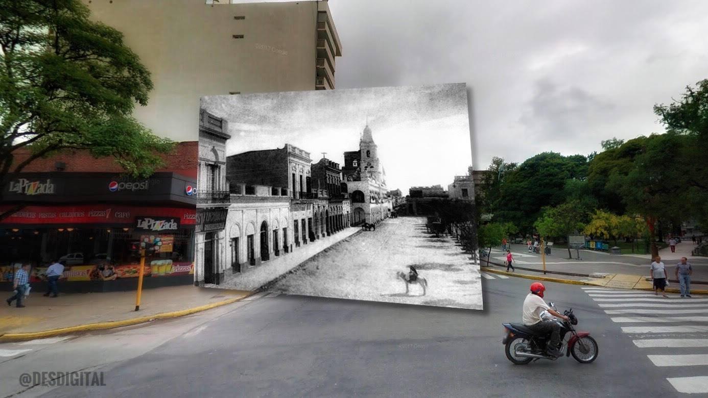 Calle 25 de Mayo primera cuadra con el cabildo al fondo. 