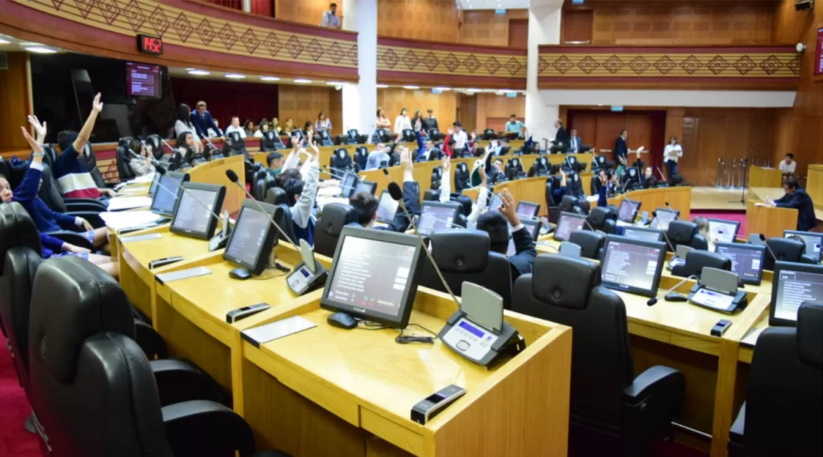 APROBADO. Los “pequeños legisladores” votan. Aprendieron con facilidad el sistema informático de las bancas. 