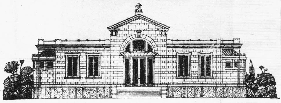 IMPORTANTE EDIFICIO. Dibujo del frente del “edificio de baños fríos y calientes” que se proyectaba construir. 