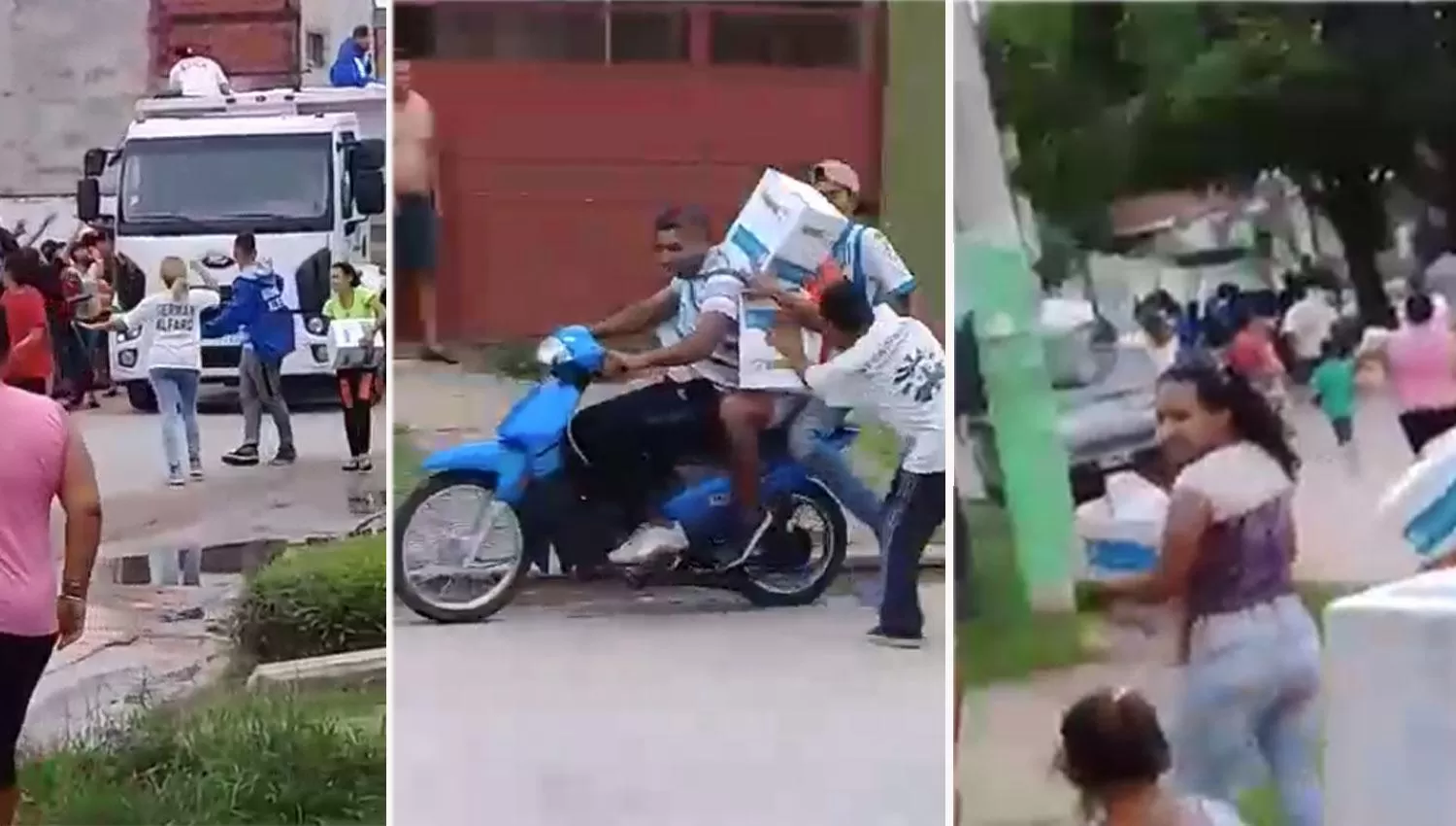 El momento en el que se repartían cajas con alimentos en los barrios de la capital.