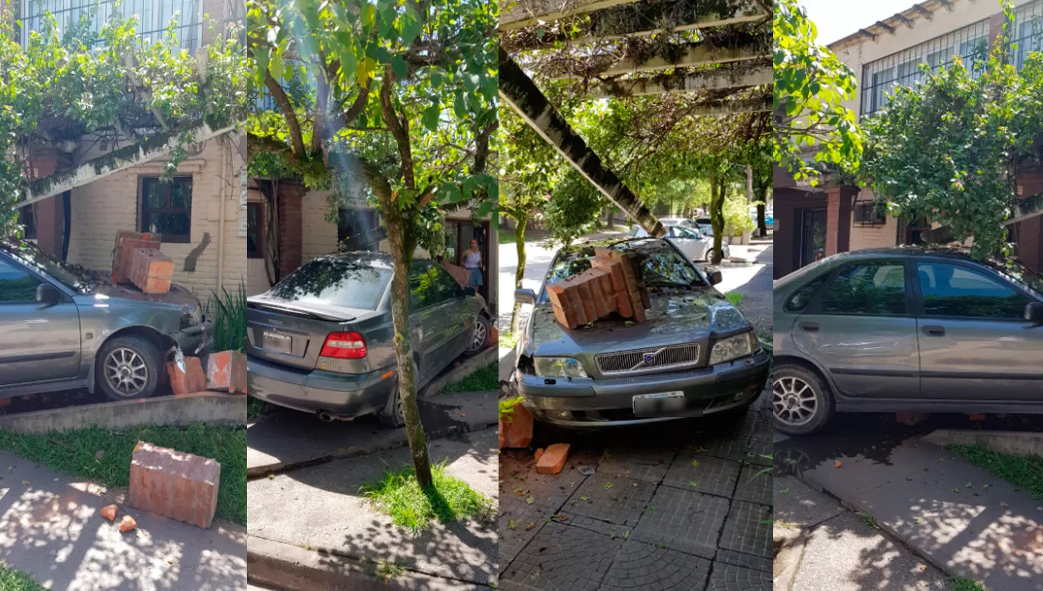 UN SUSTO. Llegando al centro médico trató de estacionar y terminó con un pilar encima.