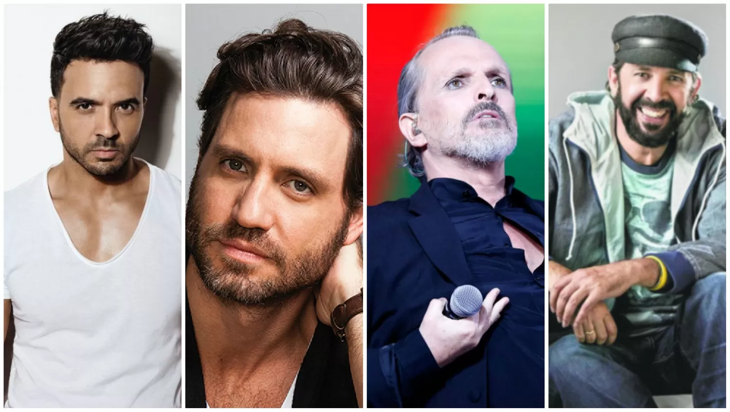 FAMOSOS. Luis Fonsi, Edgar Ramírez, Miguel Bosé y Juan Luis Guerra.