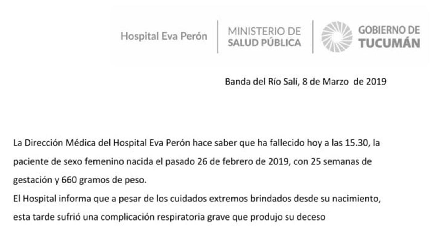 Murió la bebé de la niña de 11 años que había sido violada