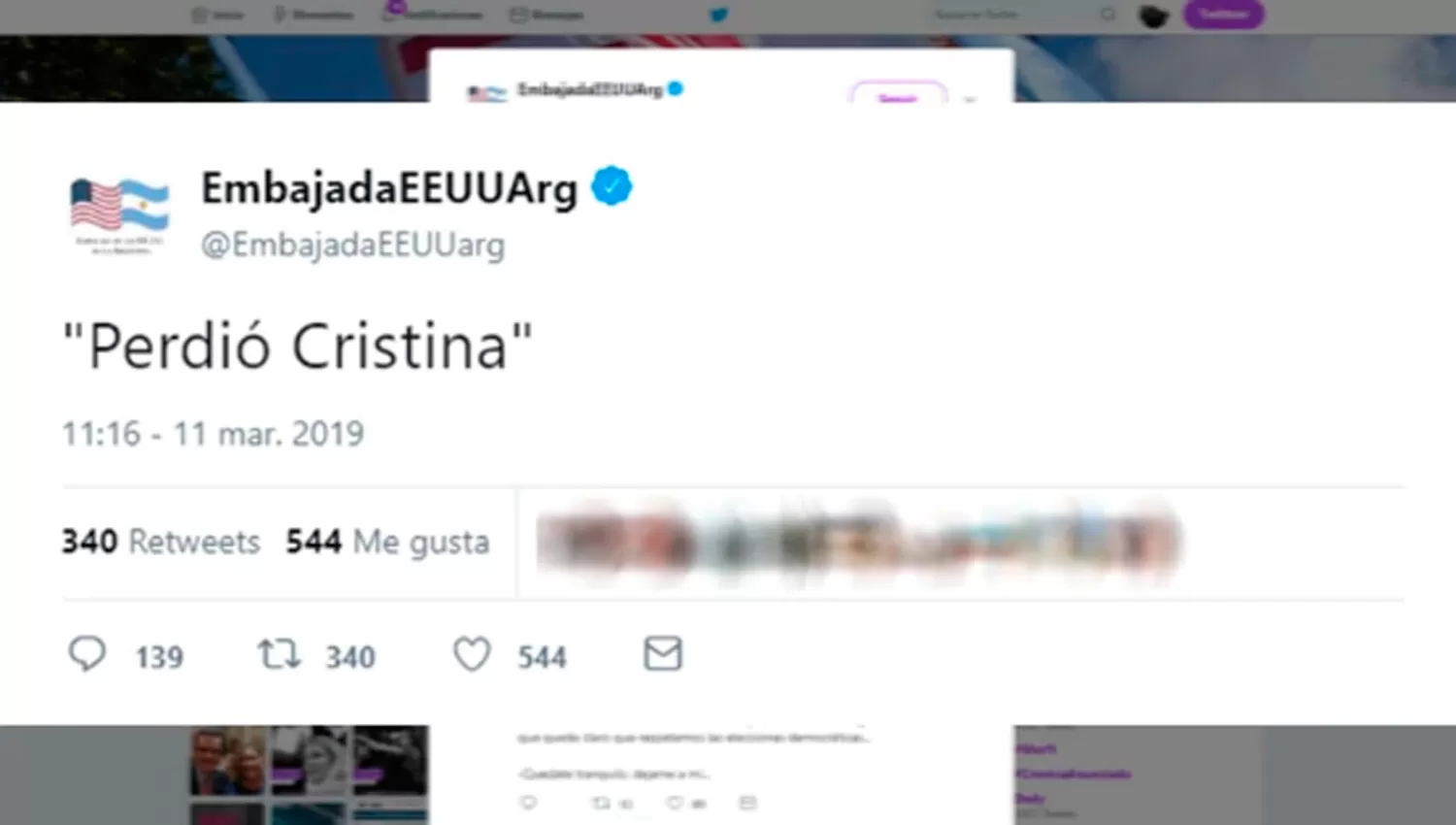 PERDIÓ CRISTINA. El mensaje que se convirtió en trending topic.