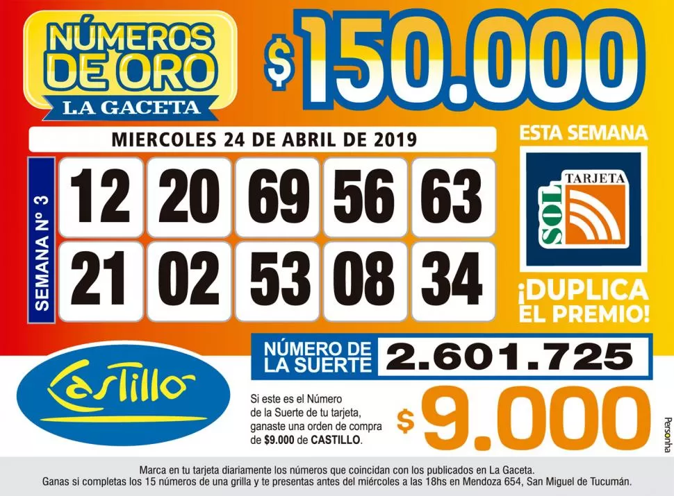 Controlá tu tarjeta: la grilla completa de los Números de Oro