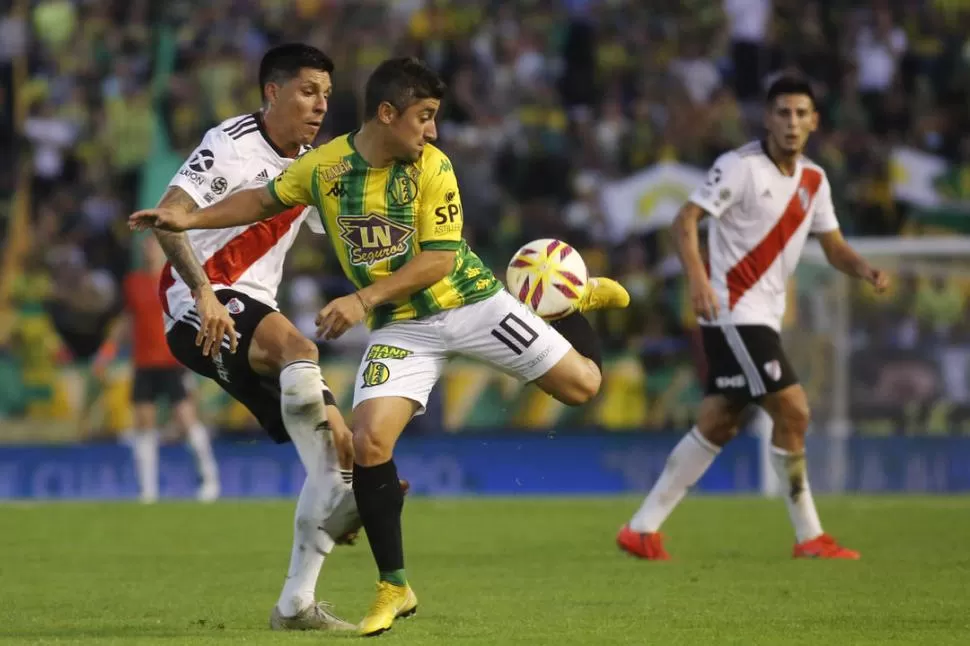 A MANO. Aldosivi y River no sólo dividieron puntos. El trámite de juego también fue cambiante: River fue mejor en el primer tiempo; el “Tiburón” en el complemento. telam