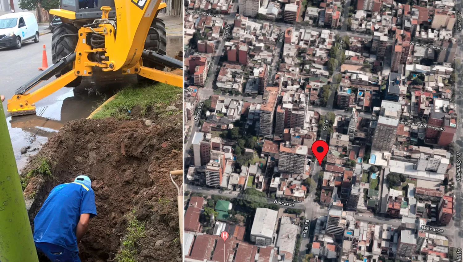 EVITAR LA ZONA. Los operarios abrieron una zanja en el pavimento y el tránsito fue interrumpido. 